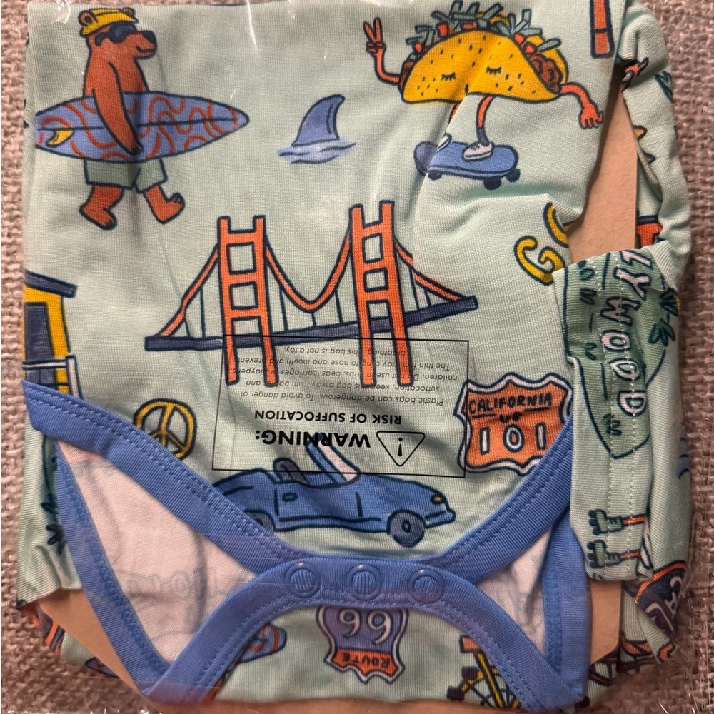 Little Sleepies “Golden State” Short Sleeve Pocket Bodysuit | Baby One Piece - Picture 2 of 2